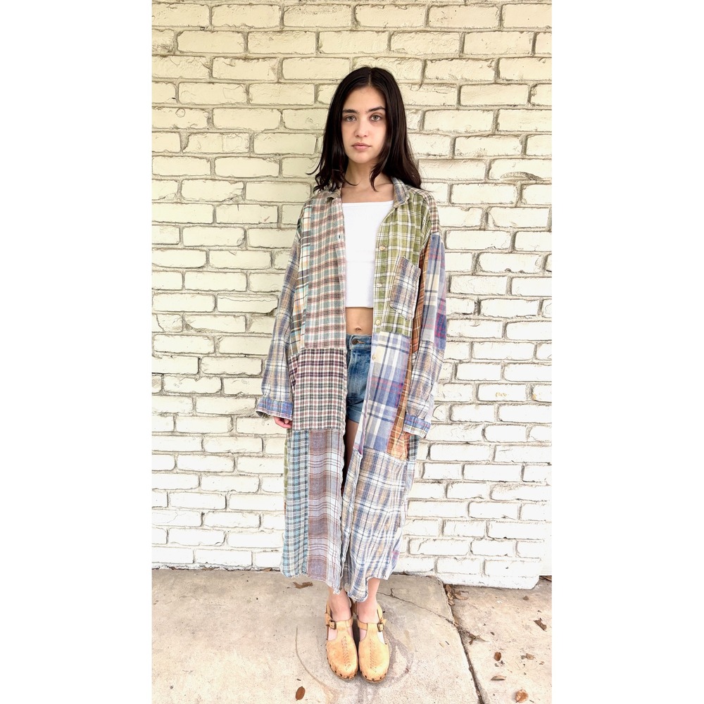 Sundance X Citron Vintage Patchwork Plaid Duster Grunge Shirt Dress 90s O/S - Picture 3 of 6
